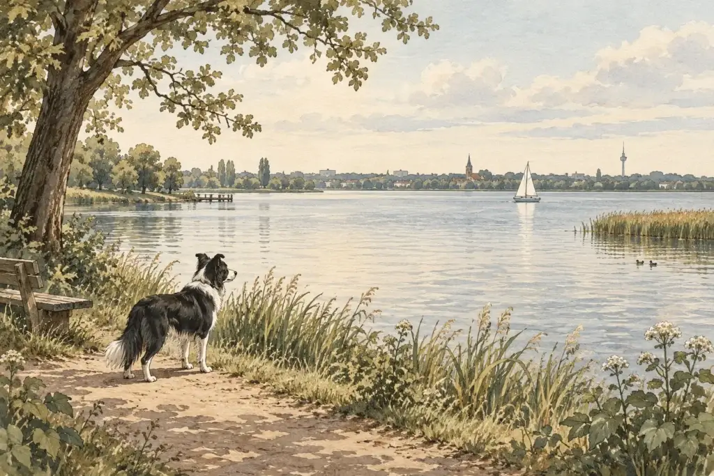 Illustration: Regionale Landschaft mit Spürhund – Region Hannover
