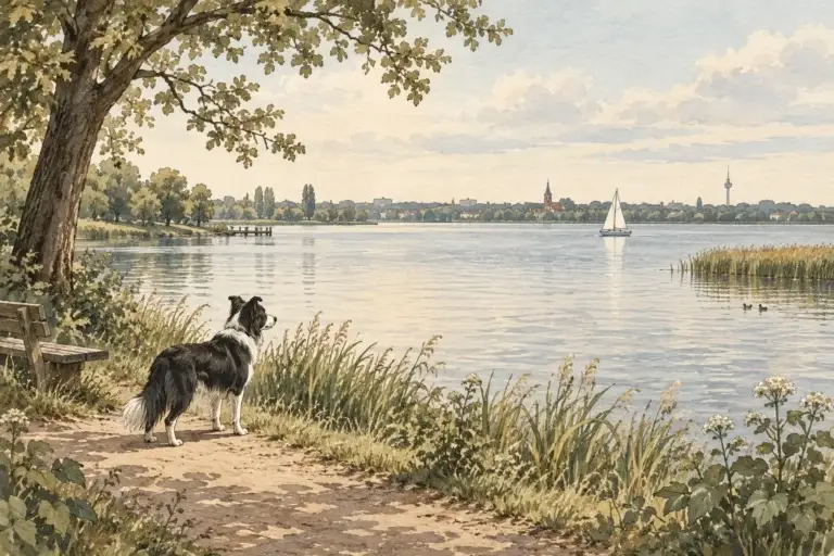 Illustration: Regionale Landschaft mit Spürhund – Region Hannover